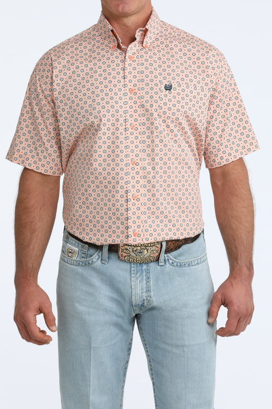 Cinch Short Sleeve Coral Geometric Shirt
