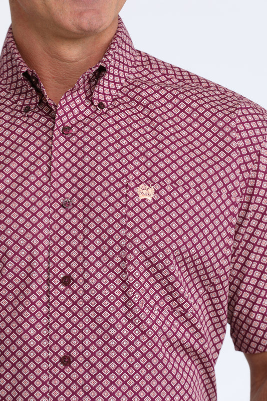Cinch Short Sleeve Shirt in Purple Medallion Print