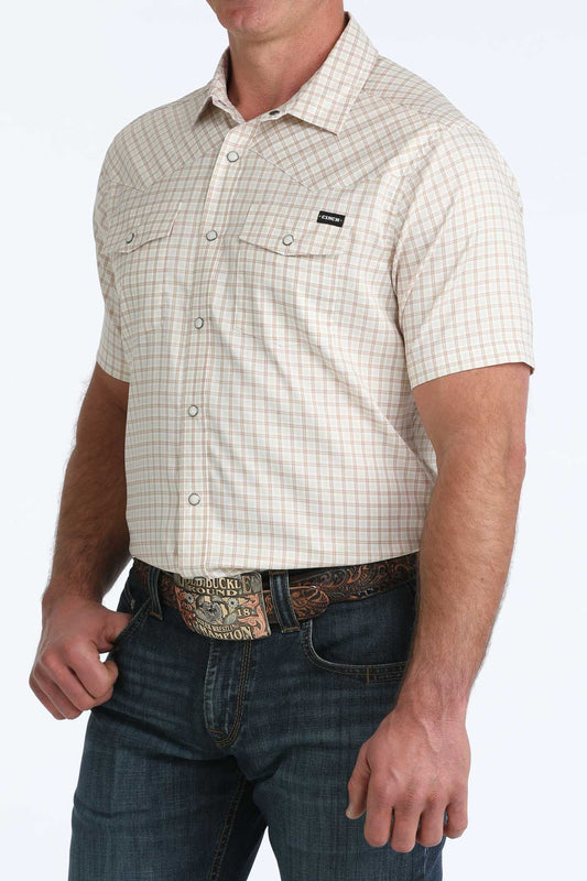 Cinch Men's Arenaflex Camp Shirt in White Plaid