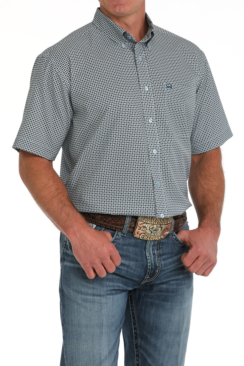 Cinch Light Blue Print ArenaFlex Short Sleeve Western Shirt
