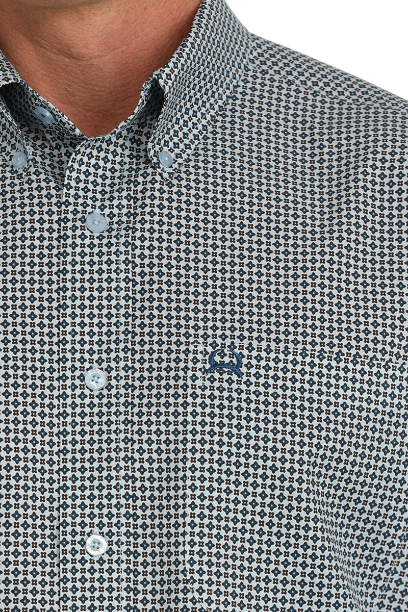 Cinch Light Blue Print ArenaFlex Short Sleeve Western Shirt