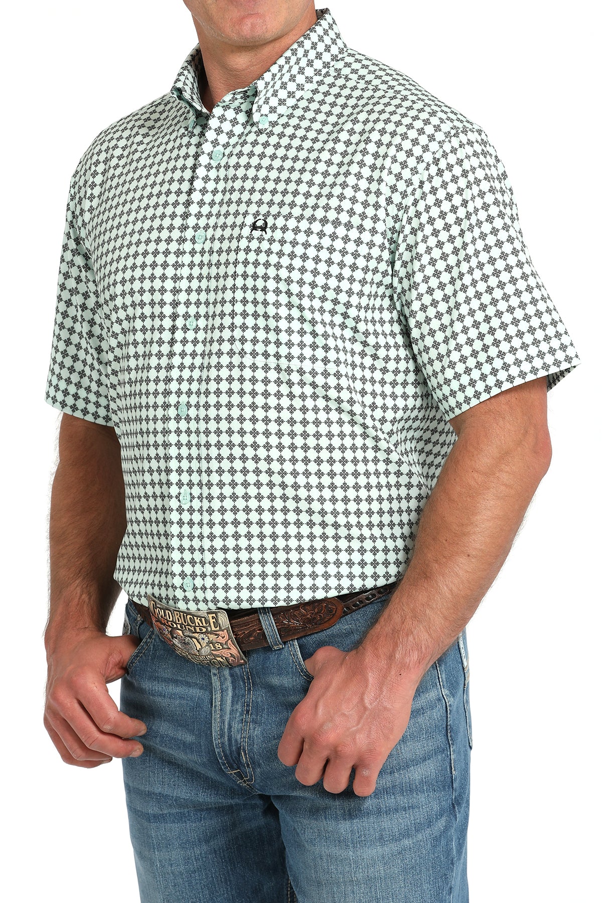Cinch Men's ArenaFlex Light Blue Geo Print Button Down Shirt