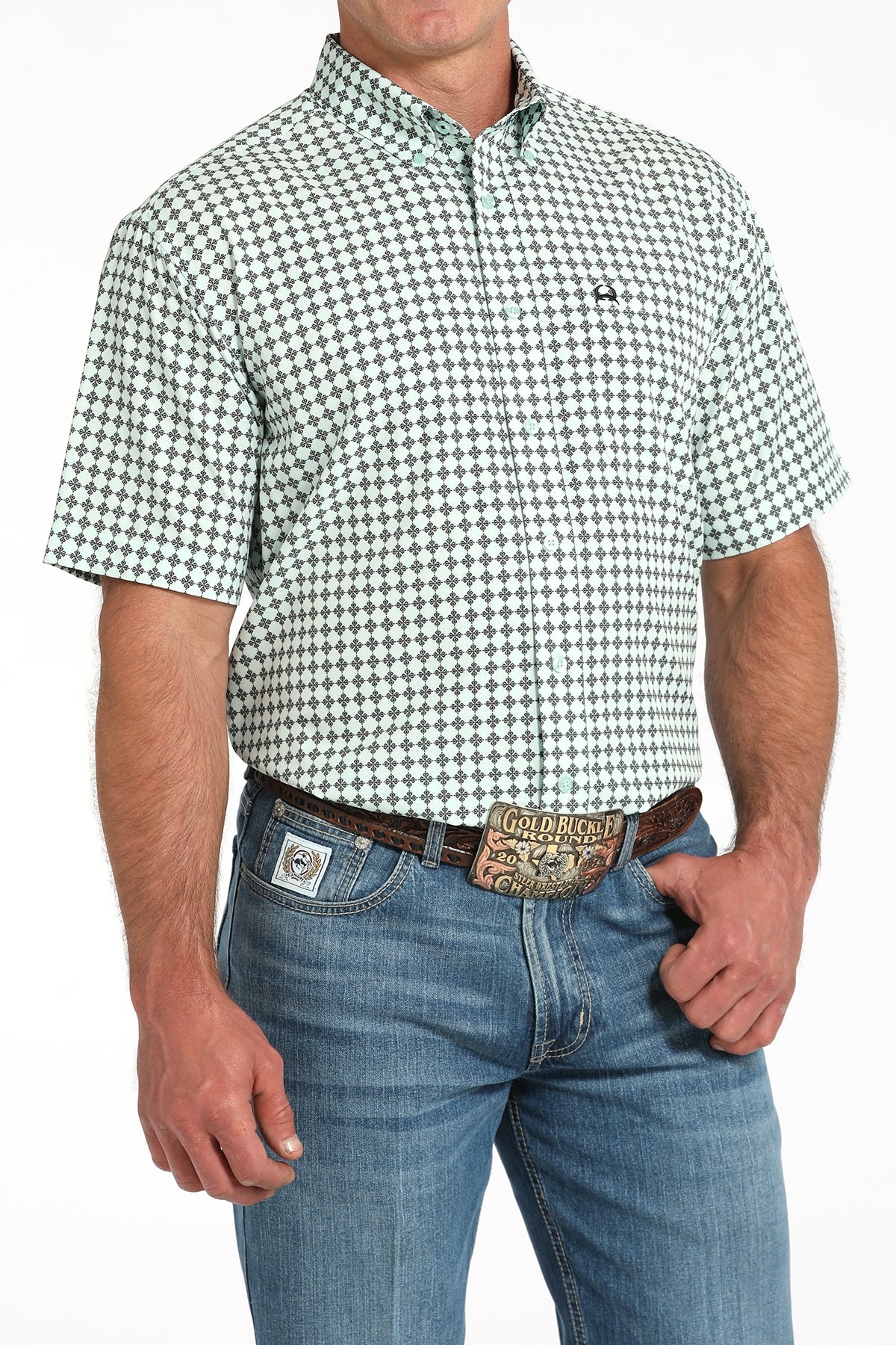 Cinch Men's ArenaFlex Light Blue Geo Print Button Down Shirt