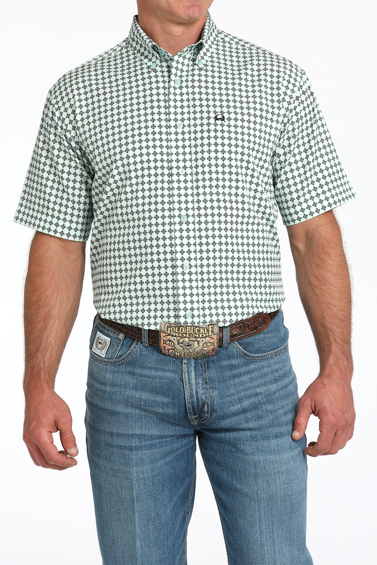 Cinch Men's ArenaFlex Light Blue Geo Print Button Down Shirt