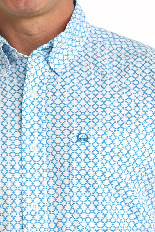 Cinch Men's ArenaFlex Blue Geo Diamond Print Short Sleeve Shirt