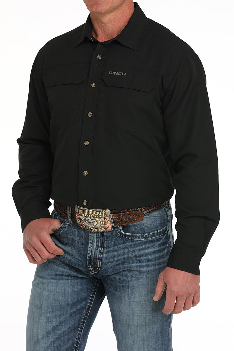Cinch Black Ripstop Solid Button-Down Western Shirt