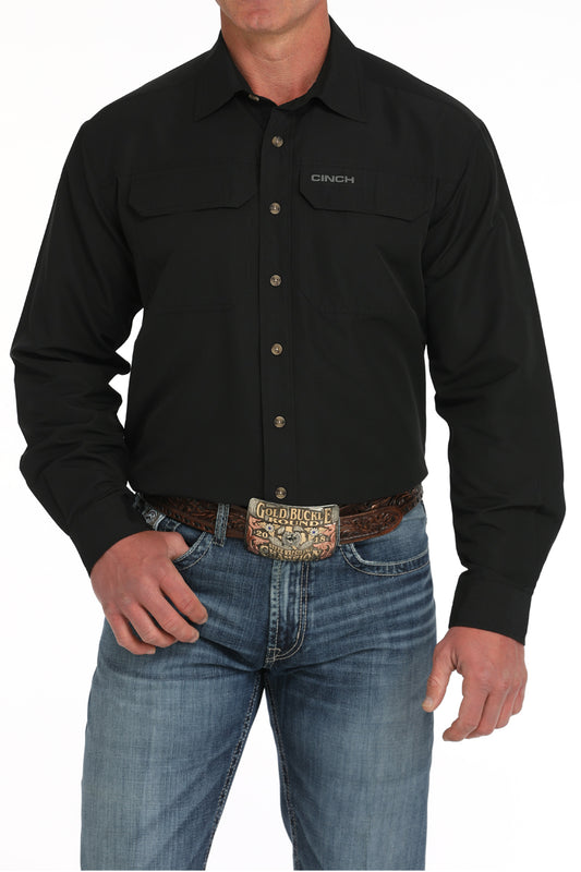 Cinch Black Ripstop Solid Button-Down Western Shirt