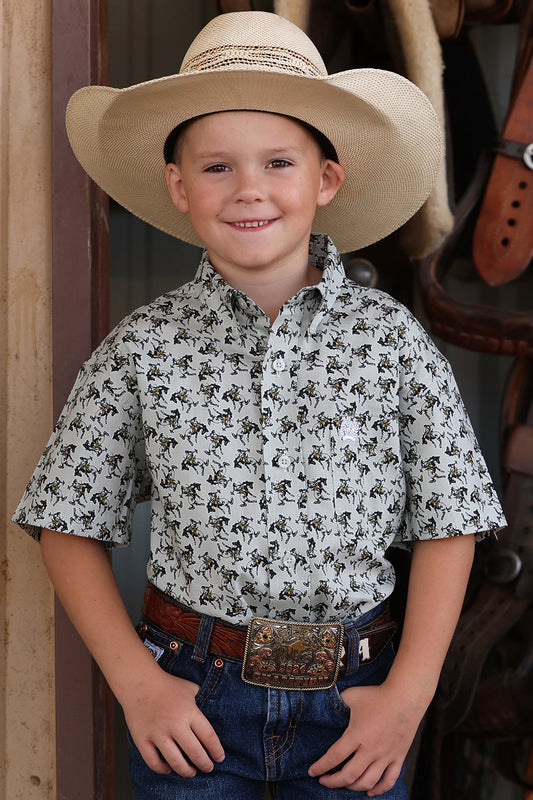 Cinch Boy's Button-Down Western Shirt in Bucking Bronco Print