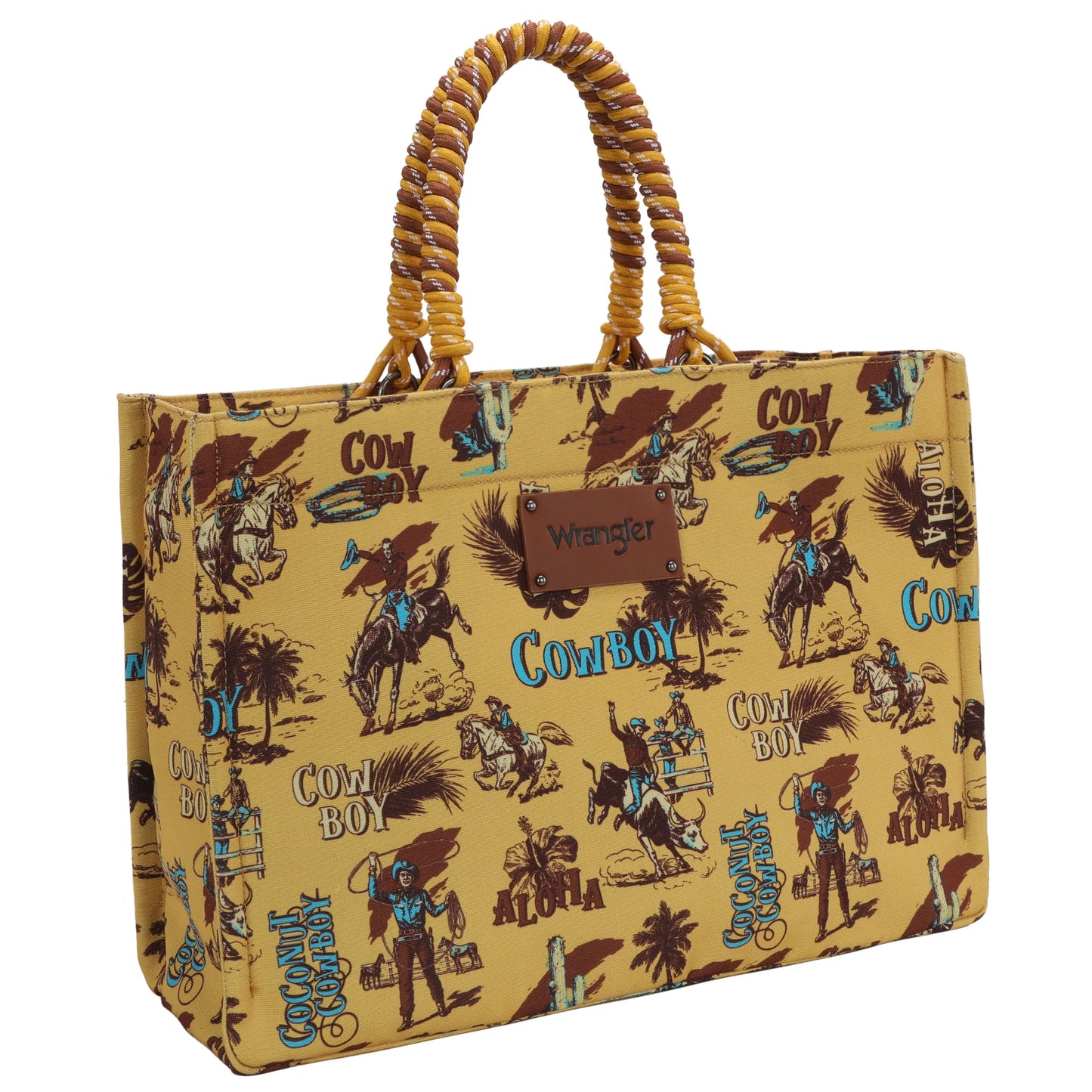 Wrangler Aloha Cowboy Canvas Tote in Yellow