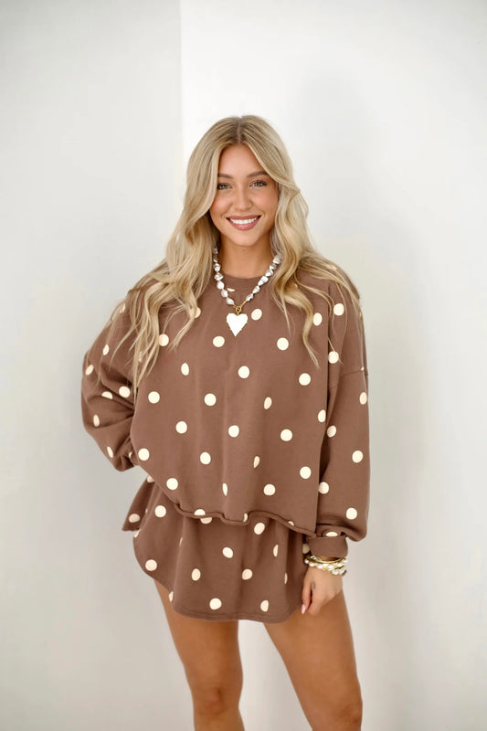 Poppy & Pine Mocha Polka Dot Long Sleeve Top & Skort Matching Set