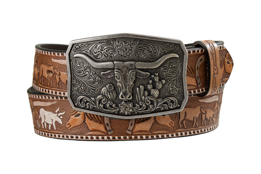 Nocona Ladies 1-1/2" Vintage Western Belt with Longhorn Buckle