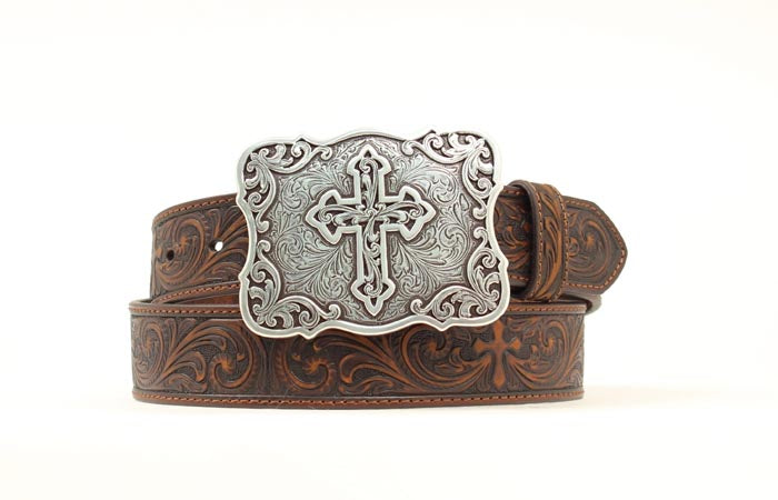 Nocona Women's Brown Embossed Belt with Cross Buckle