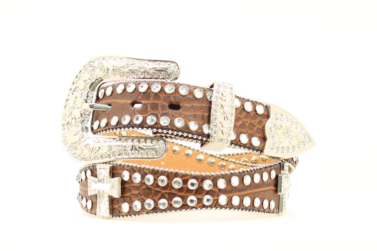 Blazin Roxx  leather rhinestone crosses belt Blazin Roxx Scalloped belt N3514601 Size Medium Clear  main image 3