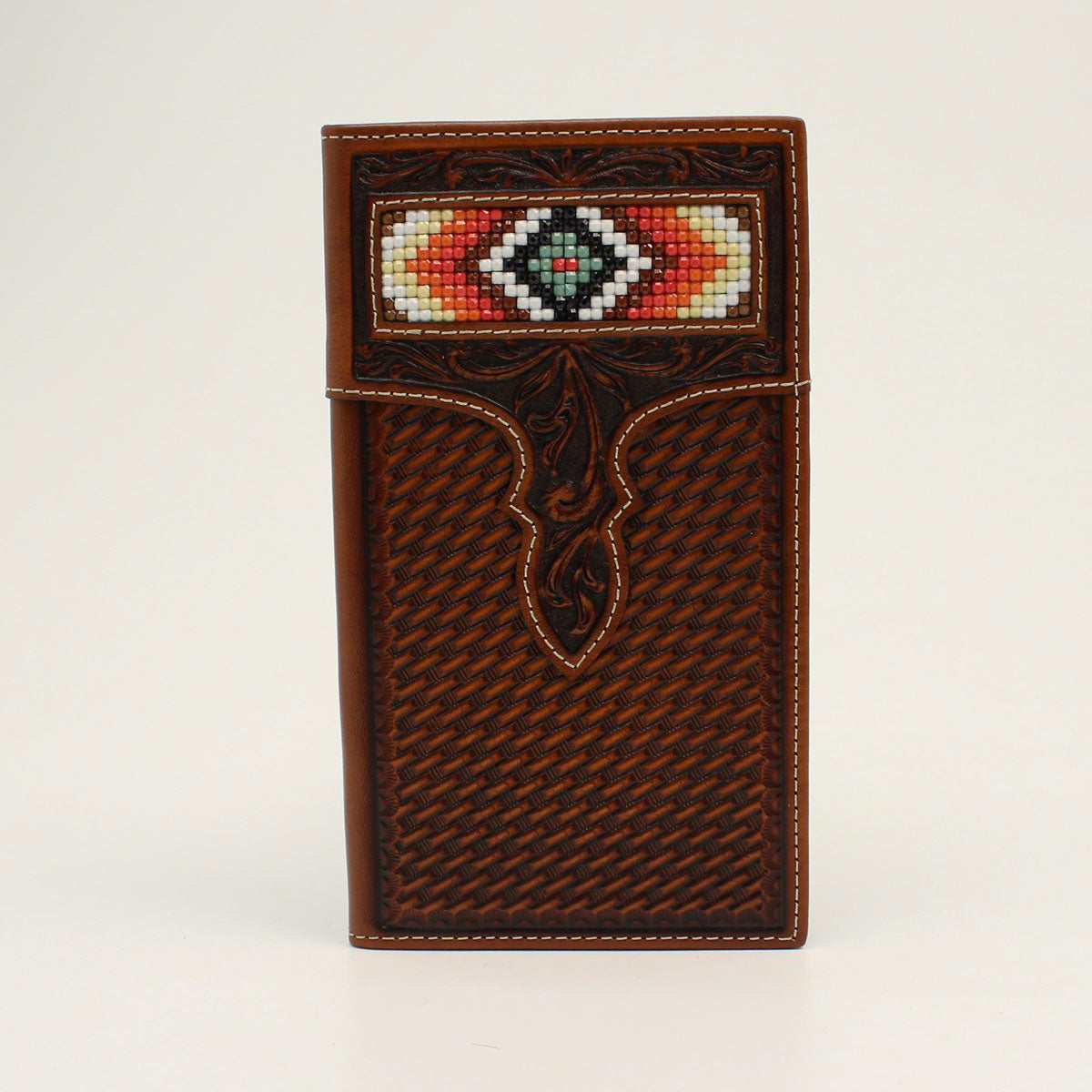 Nocona Tan Basket Weave Beaded Rodeo Wallet