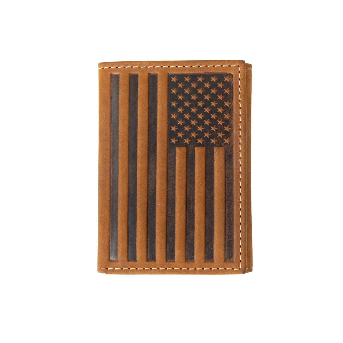 Nocona Brown Embossed Flag Trifold Style Wallet