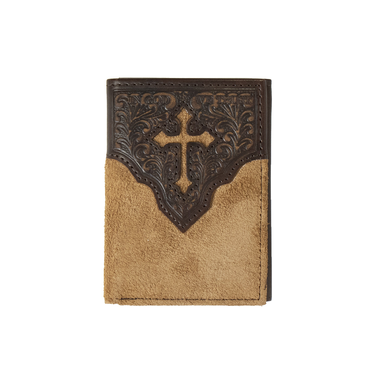 Nocona Tan Embossed Cross Trifold Wallet