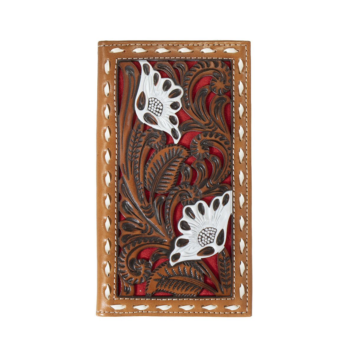 Nocona Floral Filigree with Red Underlay Rodeo Wallet