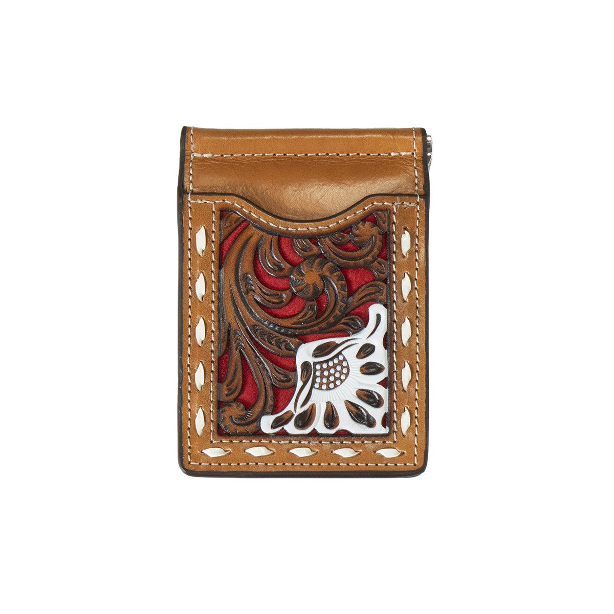 Nocona Floral Filigree with Red Underlay Money Clip