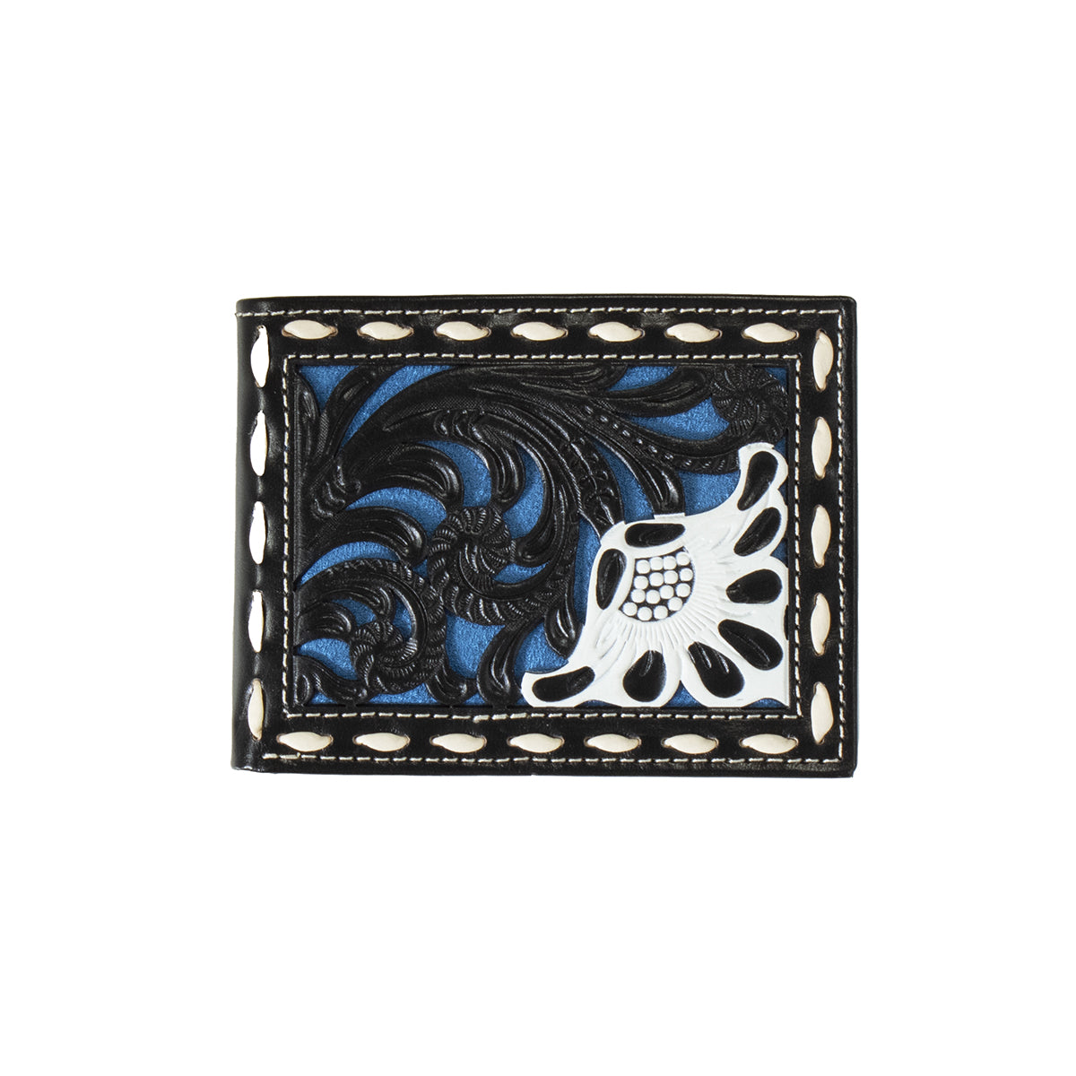 Nocona Floral Filigree with Blue Underlay Bifold Wallet