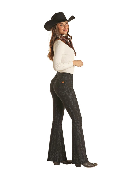 Rock and Roll Reversible Black Boot Stitch Flare Jean
