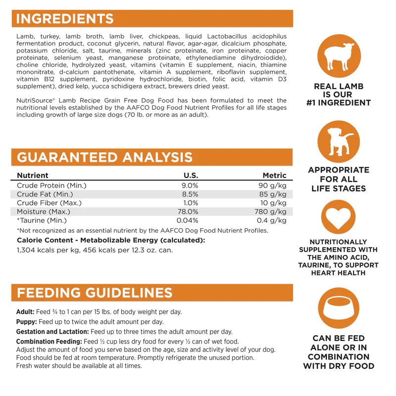 NutriSource Grain Free Lamb Wet Dog Food