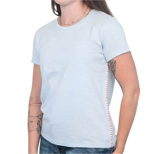 Dylan Blue Crew with Poppy Red Contrast Stitch Tee