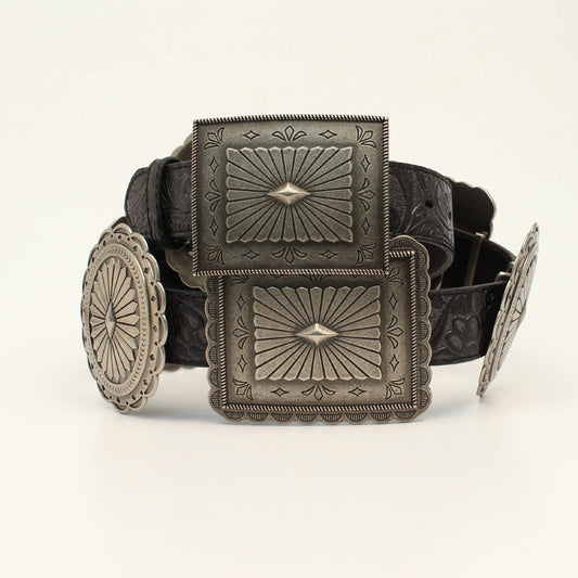 Ariat Women's Black Leather Belt with Large Rectangle Silver Conchos