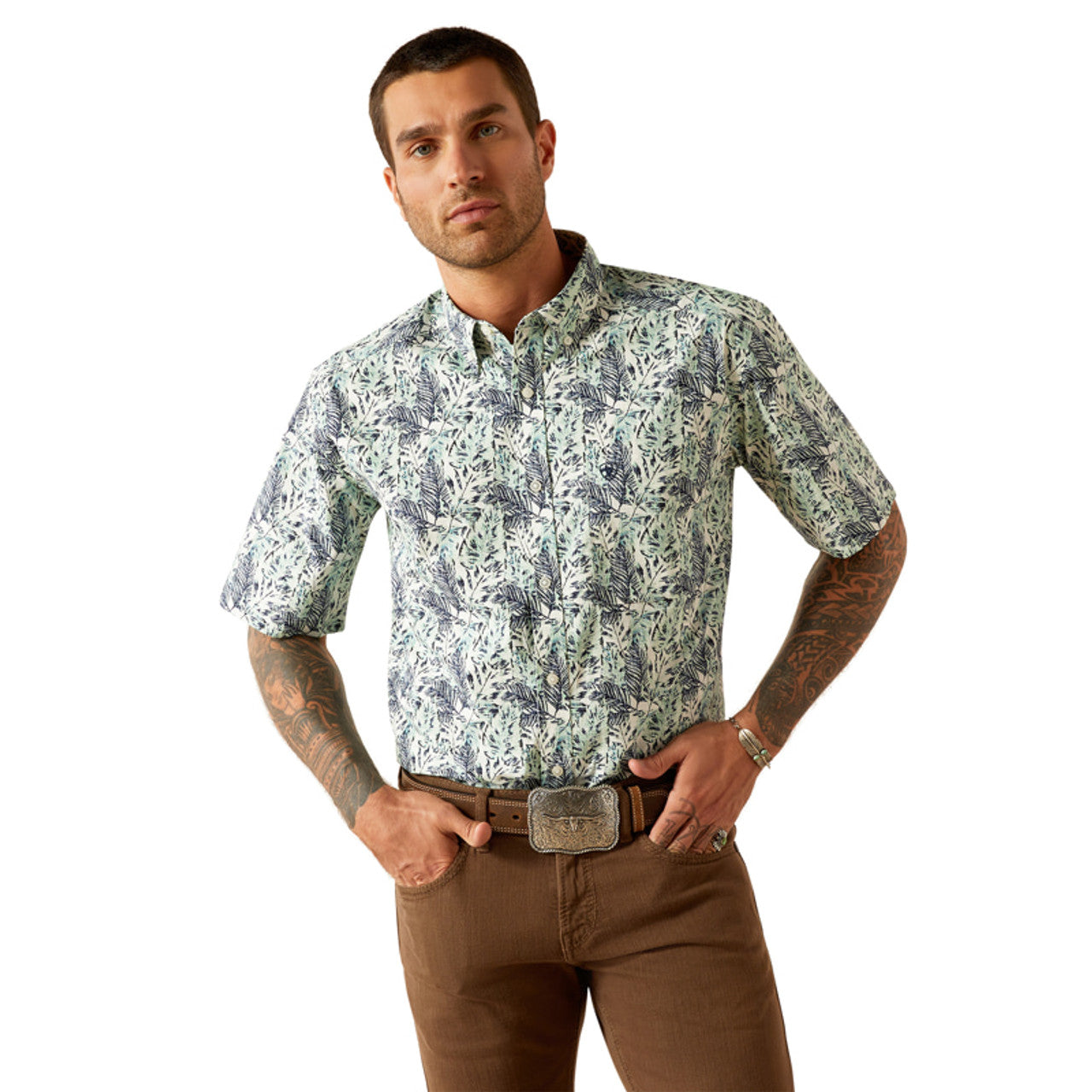 Ariat Men's Cyrus Short Sleeve Western Shirt Mint Medium
