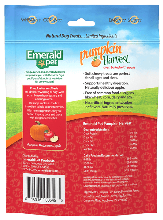 Emerald Pet Pumpkin Harvest Oven Baked Dog Treats- Pumpkin with Apple