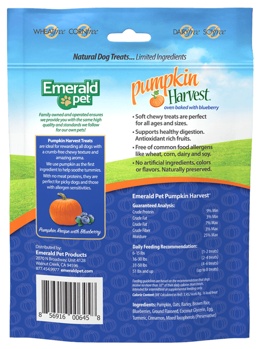 Emerald Pet Pumpkin Harvest Oven Baked Dog Treats- Pumpkin with Blueberry