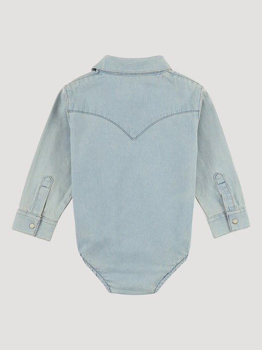 Wrangler Baby Boy Long Sleeve Denim Bodysuit with Western Snap Placket