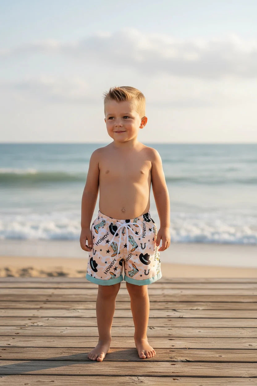 "Howdy" Western Print Swim Shorts