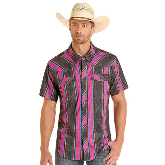 Rock & Roll TEK Western Magenta Stripe Short Sleeve Shirt