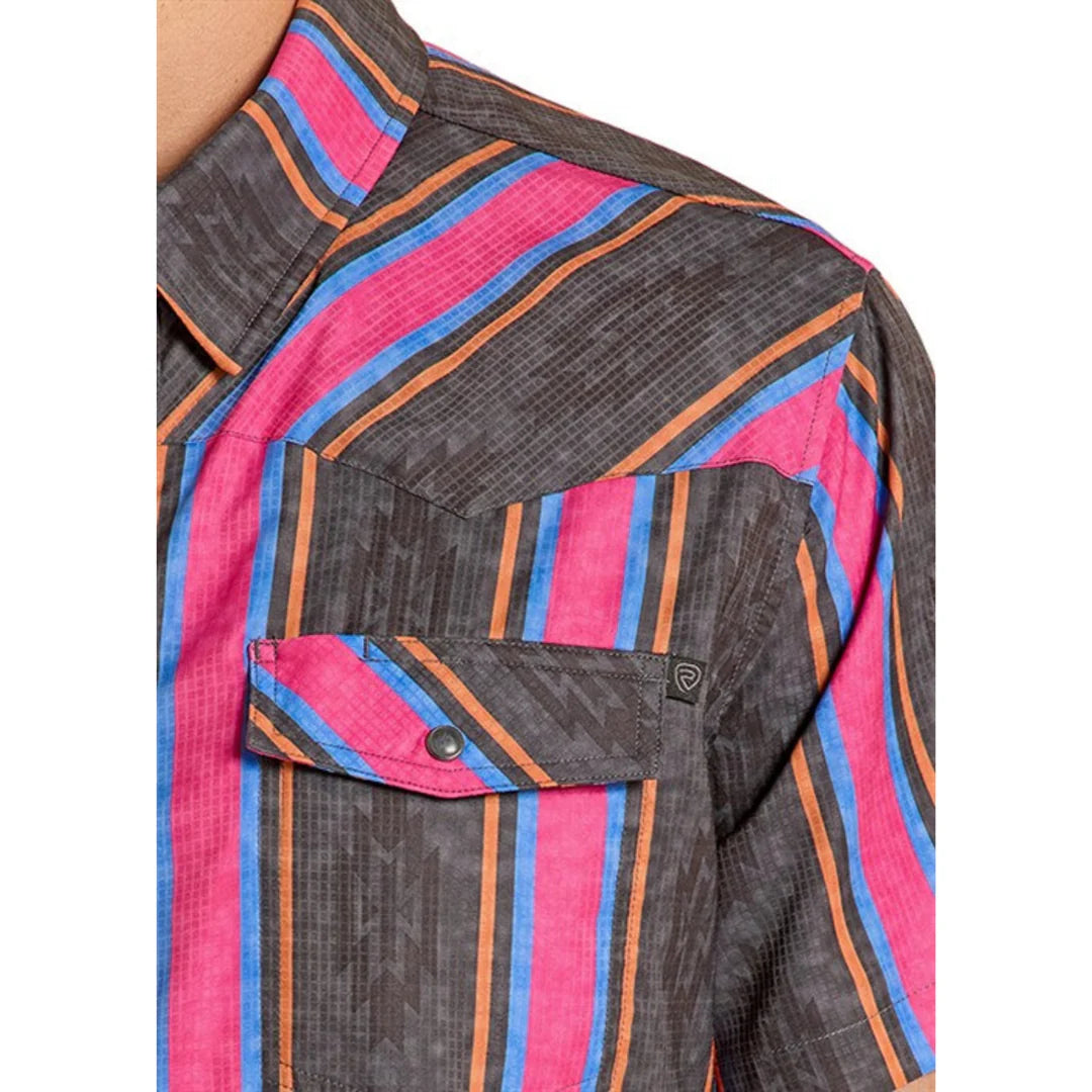 Rock & Roll TEK Western Magenta Stripe Short Sleeve Shirt