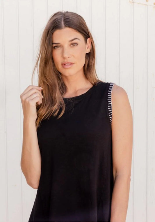Rae Black Tank Dress with White Stitching