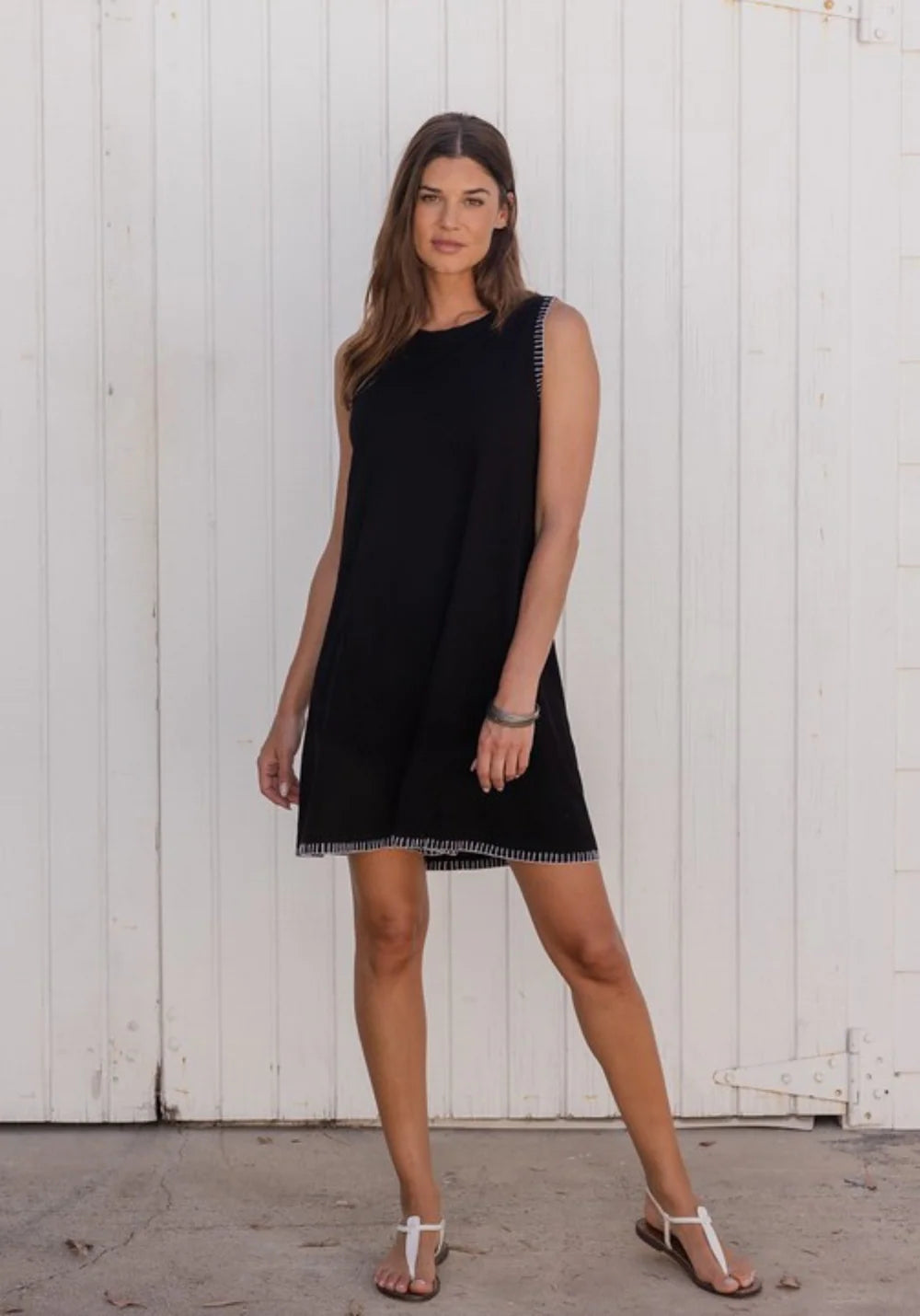 Rae Black Tank Dress with White Stitching