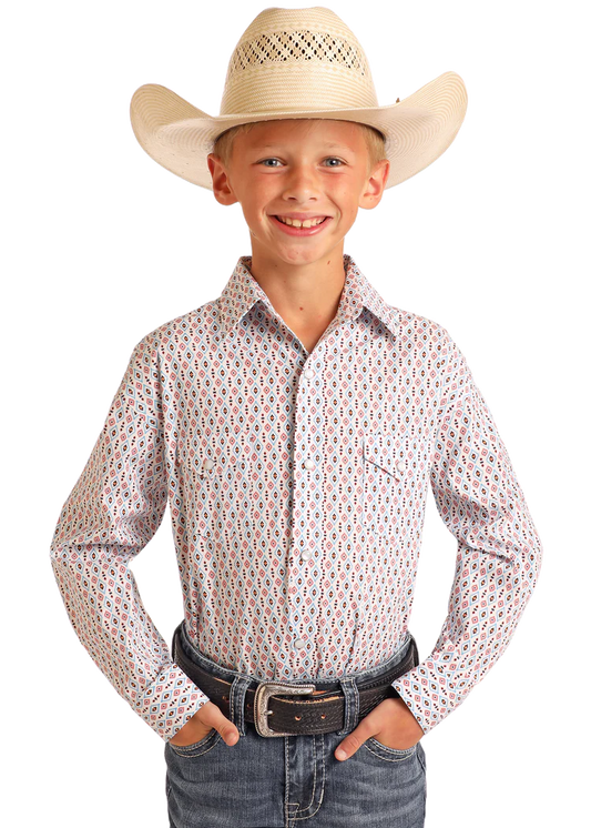Panhandle Boys' Rough Stock Diamond Geo Print Long Sleeve Snap Shirt