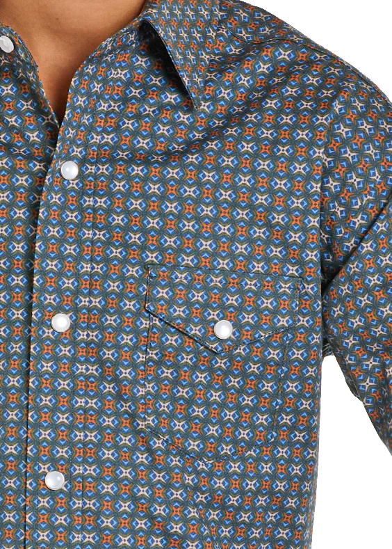 Panhandle Slim Boys' Rough Stock Vintage Diamond Print Long Sleeve Snap Shirt
