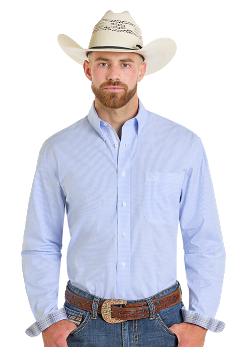 Panhandle Slim Regular Fit Blue Long Sleeve Button-Down Shirt
