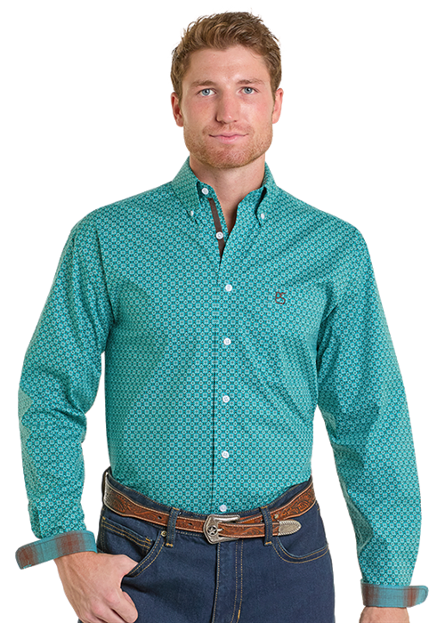 Panhandle Slim Men's Turquoise Geo Print Button Down Shirt