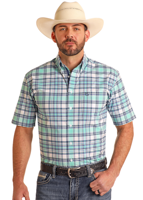Panhandle Slim Blue Plaid Modern Fit Shirt