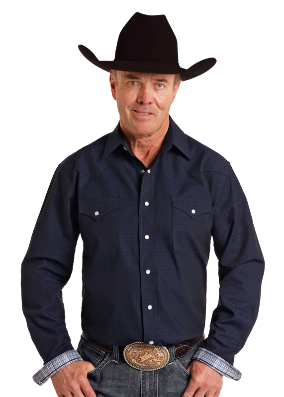 Panhandle Rough Stock Navy Geo Print Long Sleeve Shirt