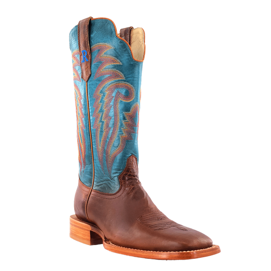 R. Watson Men’s Baby Blue and Palomino Tan Cowhide Wide Square 13″ Boot