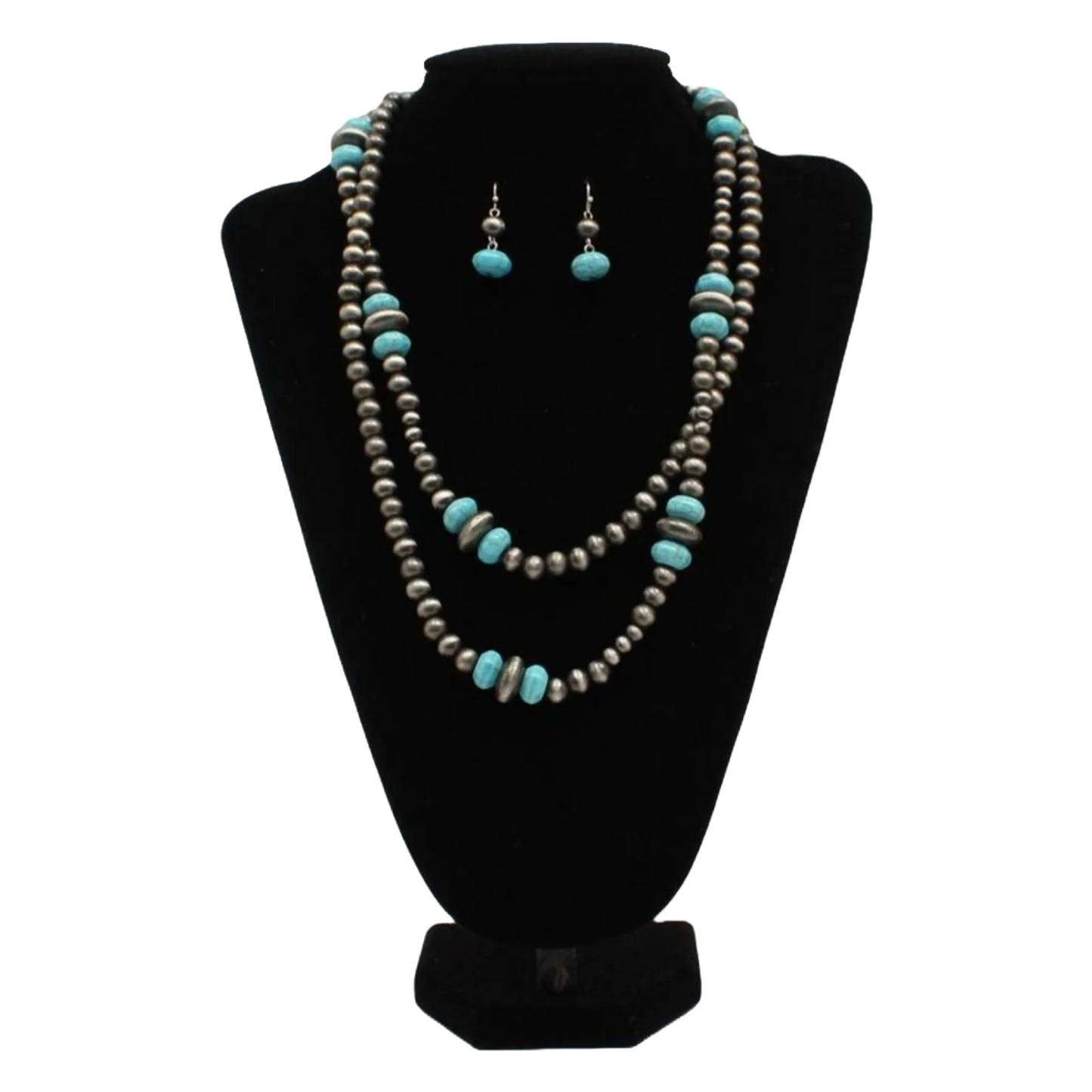 Blazin Roxx Necklace Set Double Strand Silver Turquoise Beads
