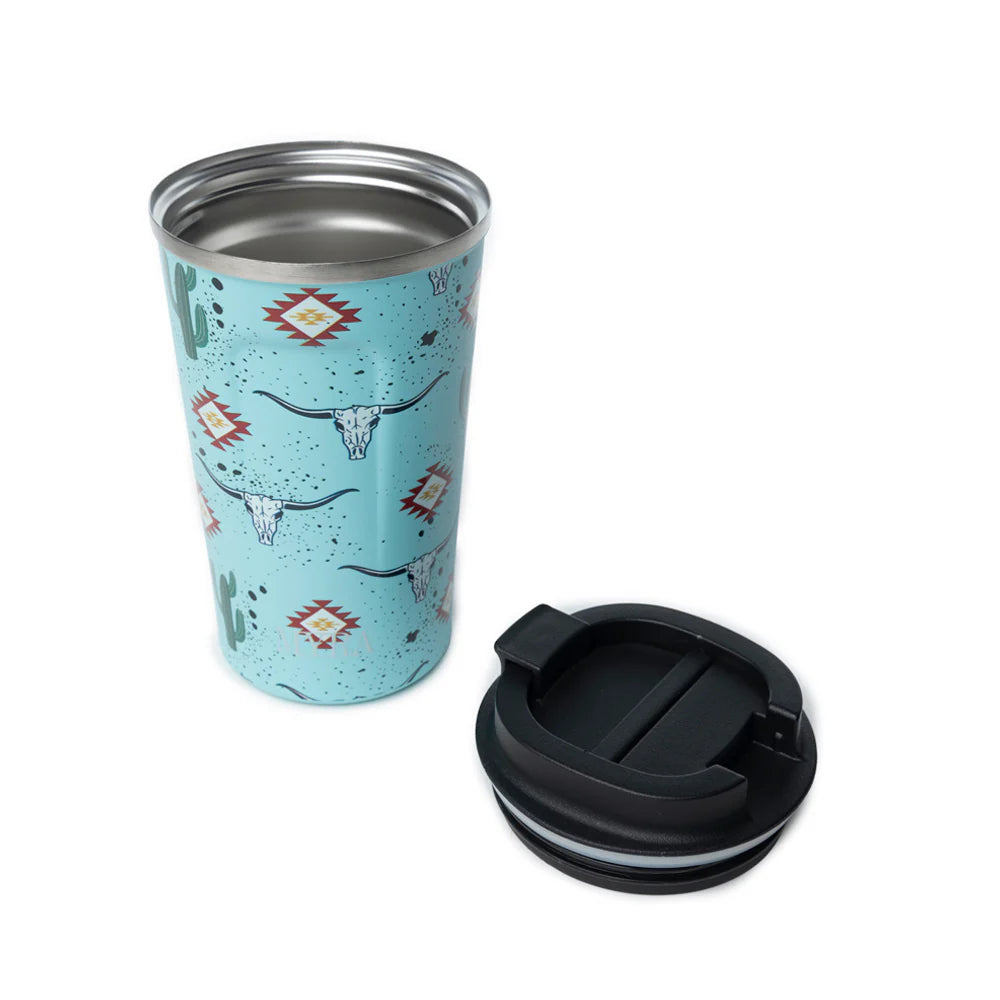 Myra Western Trail Brew Stainless Steel Mug in Cactus Geometry