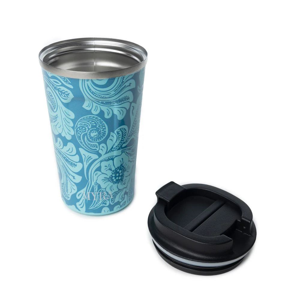 Myra Western Trail Brew Stainless Steel Mug in Turquoise