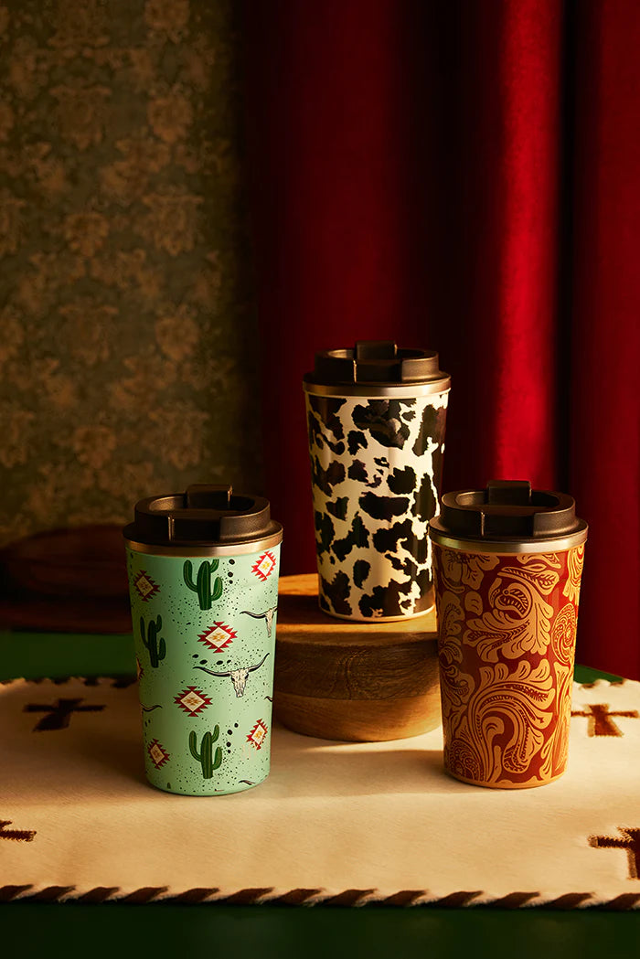 Myra Western Trail Brew Stainless Steel Mug in Cactus Geometry
