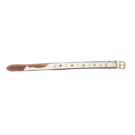 Myra Prairie Paws Studded Hairon Dog Collar in Brown & White