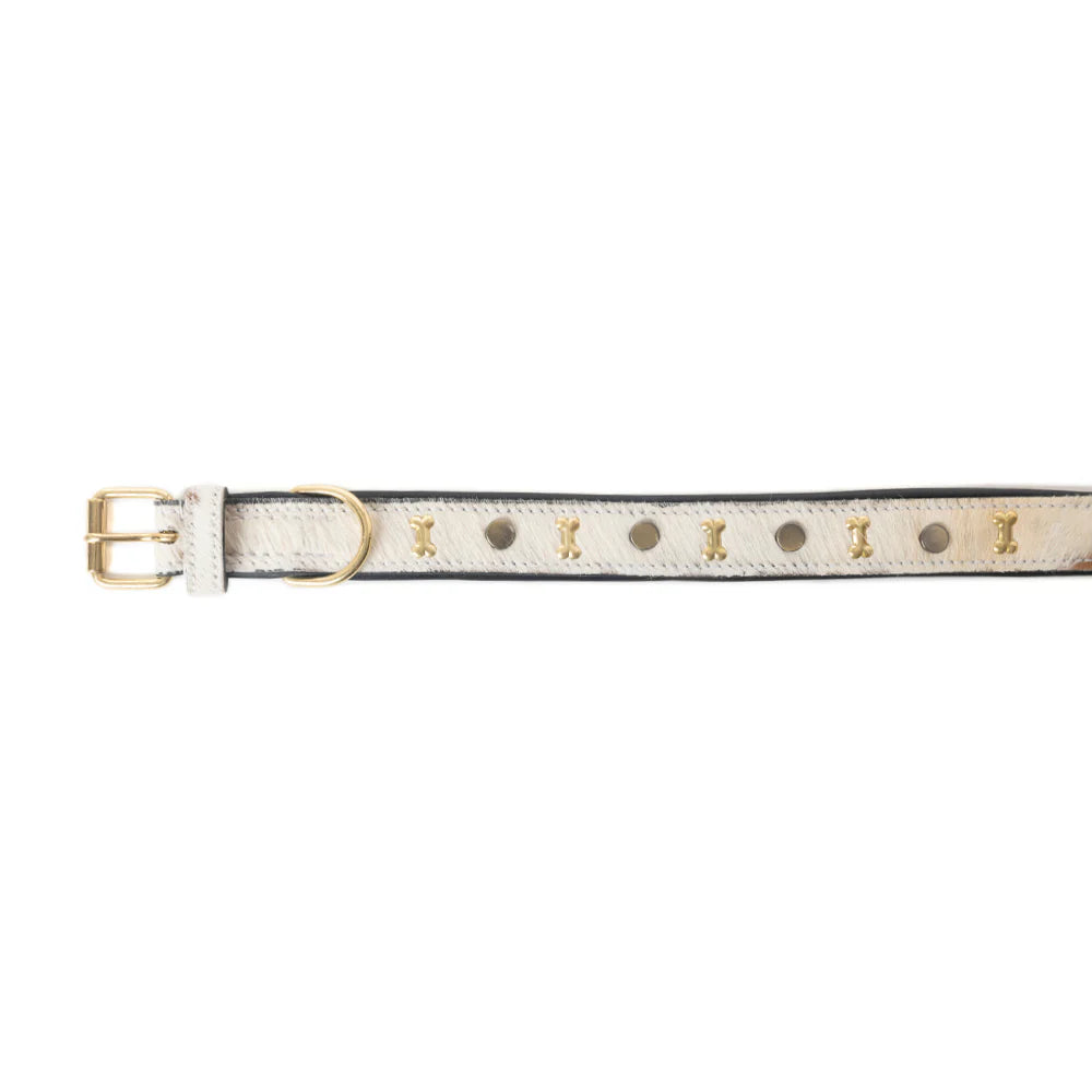 Myra Prairie Paws Studded Hairon Dog Collar in Brown & White