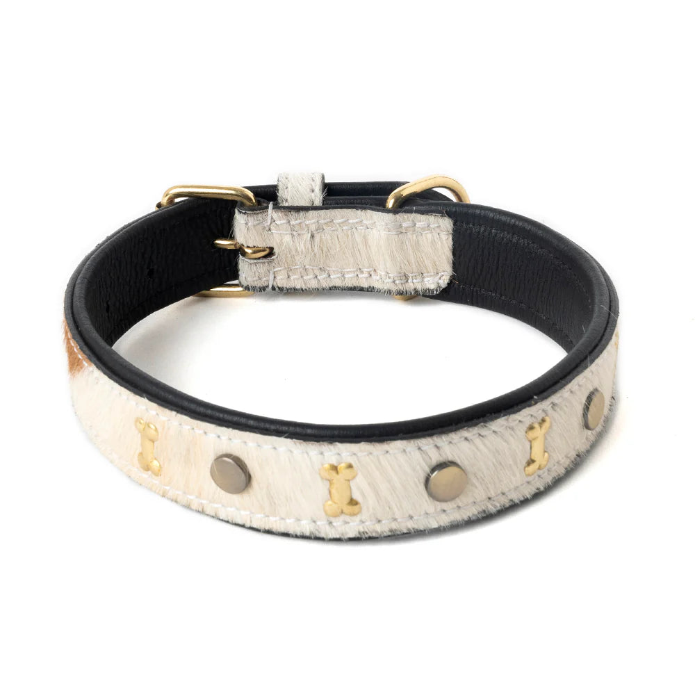 Myra Prairie Paws Studded Hairon Dog Collar in Brown & White
